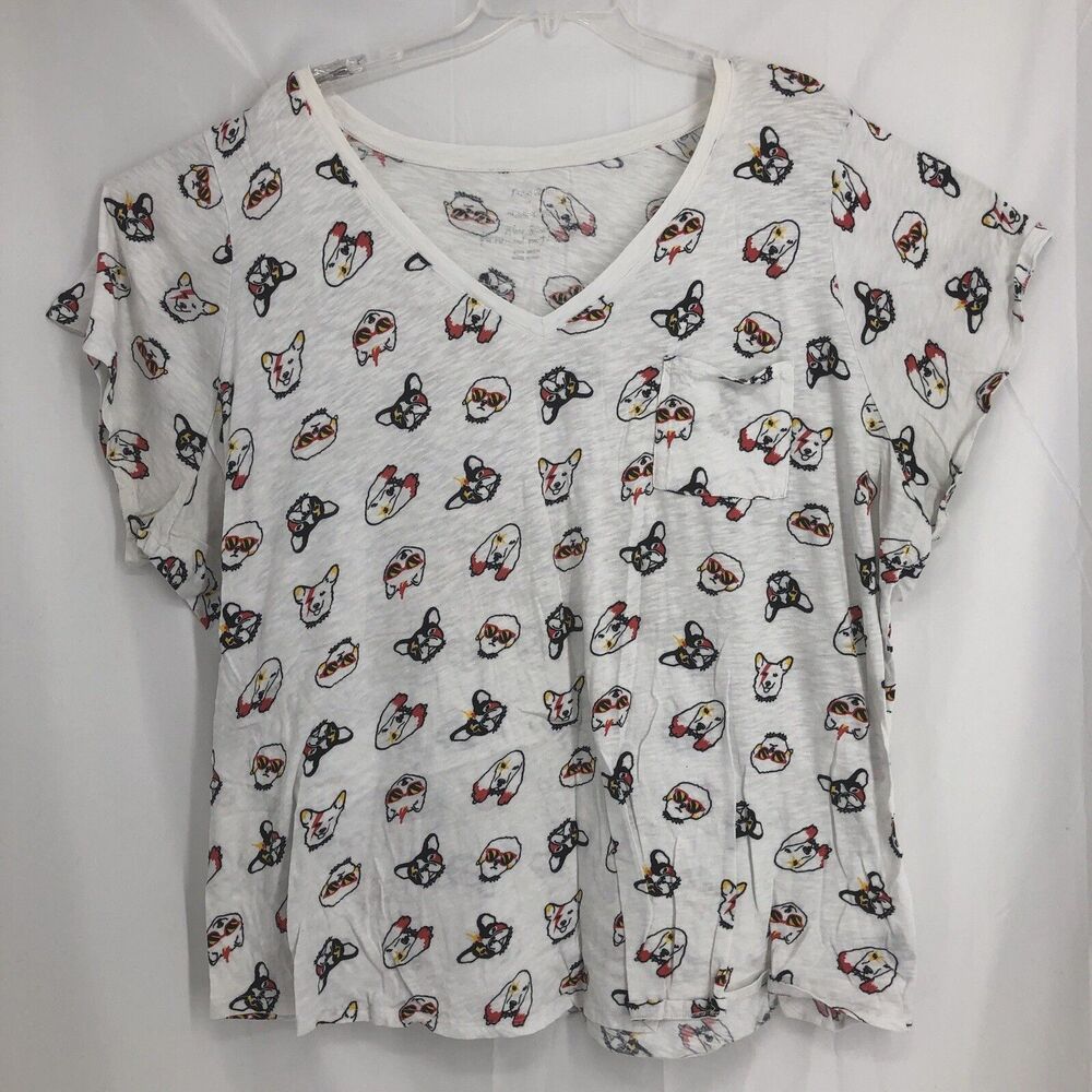 Torrid Heritage Slub Classic Fit V Neck Pocket Tee Dogs White-6